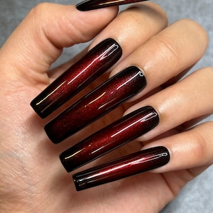 Red Fade Press On Nails | Glue On Nails | Stick On Nails | Fake Nails | Halloween Nails | Coffin Nails | Reusable Nails