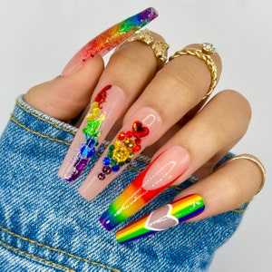 Rainbow Diva Press On Nails | Glue On Nails | Pride Nails | LGBTQ Nails | Stick On Nails | Fake Nails | Gifts For Her | Reusable Nails