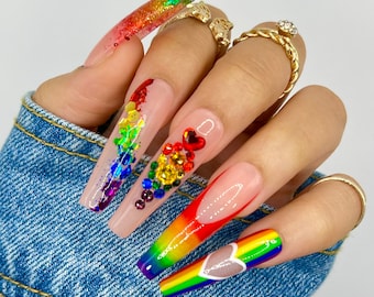 Rainbow Diva Press On Nails | Glue On Nails | Pride Nails | LGBTQ Nails | Stick On Nails | Fake Nails | Gifts For Her | Reusable Nails