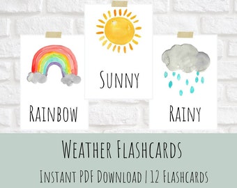 Weather Flashcards| Weather Cards| Montessori Homeschool Printable Resource| Preschool| Toddler Flashcards| Busy Books