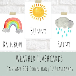 Flashcards météo| Cartes météo| Ressource imprimable Montessori Homeschool | Préscolaire| Flashcards pour tout-petits | Livres occupés
