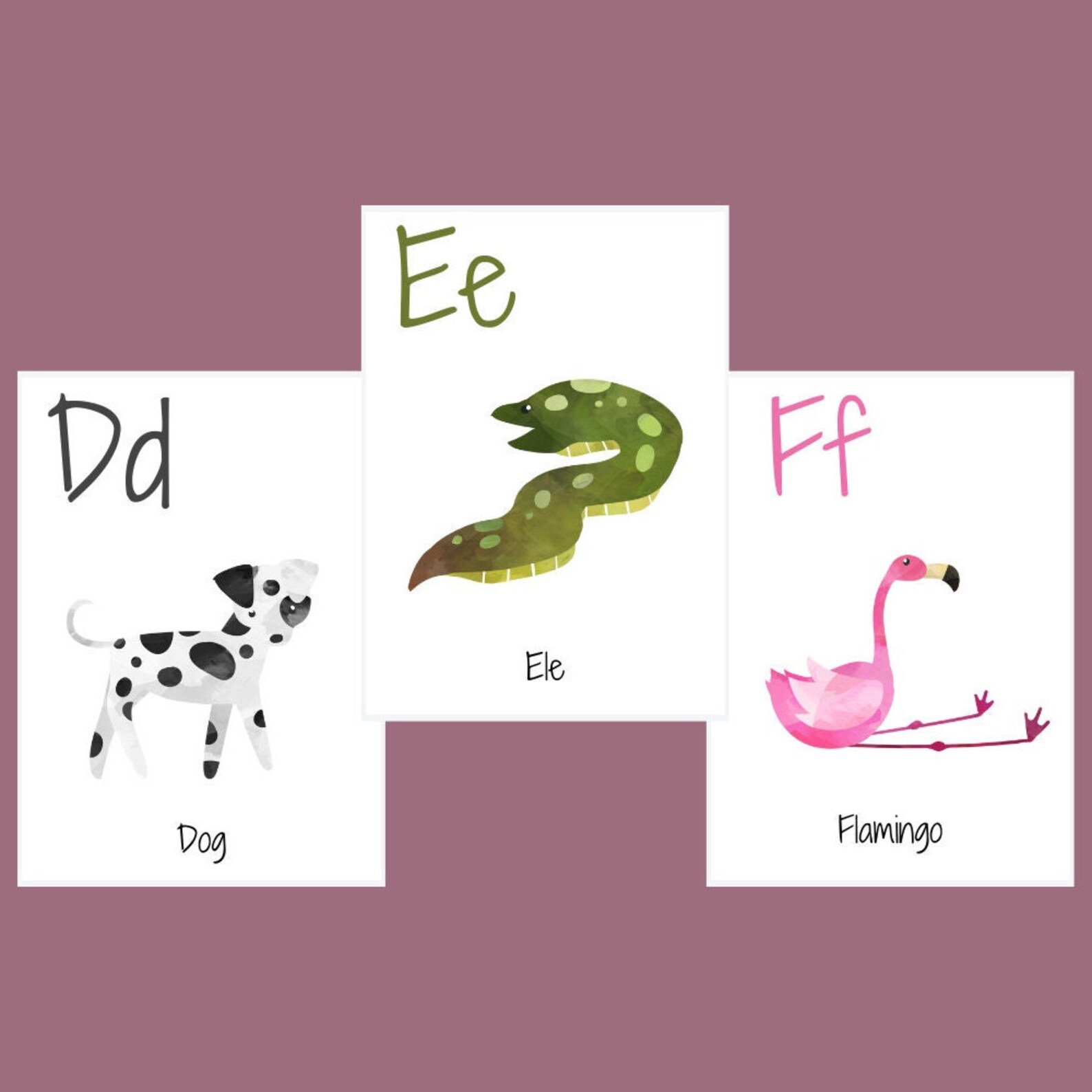 Animal Alphabet Flashcards ABC Watercolor Montessori Etsy