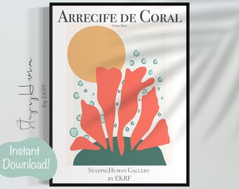 Cartel de arte de arrecife de coral, impresión de arte de arrecife de coral, arte minimalista de arrecife de coral, impresión de arte inspirada en Matisse, cartel de arte de Henri Matisse, arte de la pared del océano
