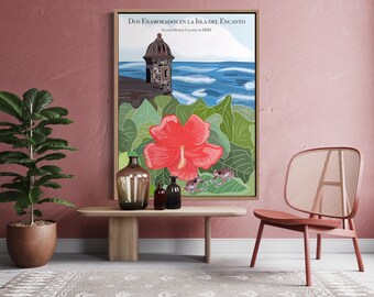 Dos Enamorados en la Isla del Encanto, Cartel de Arte de Puerto Rico, Impresión de Arte Digital, Descargable, Impresión de Arte de Puerto Rico, Cartel de Arte Digital