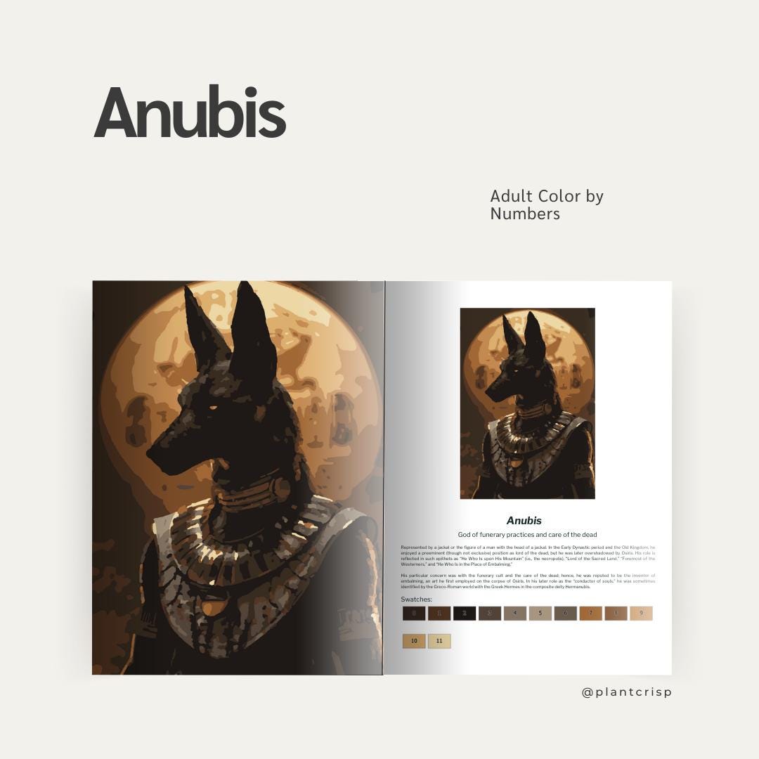 Anubis Color by Number: Egyptian Mythology Adult Coloring Page (digital ...