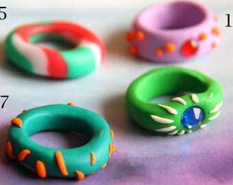 Fimo Rings Chunky Rings Handmade Colorful Polymer Clay Rings Tik