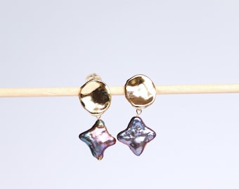 Stud earrings gold plated rainbow pearl plug pendant gold minimalist shiny earrings hanging earrings hypoallergenic nickel free freshwater