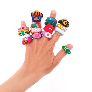Fimo rings Chunky rings handmade colorful polymer clay rings Tik Tok Kidcore rings Polymer clay modelling clay thick rings
