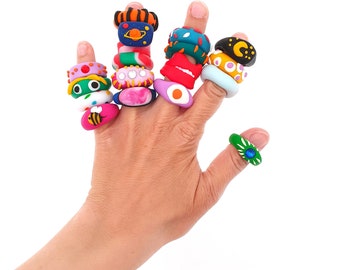Fimo Rings Chunky Rings Handmade Colorful Polymer Clay Rings Tik Tok Kidcore Rings Polymer Clay Modeling Clay Thick Rings