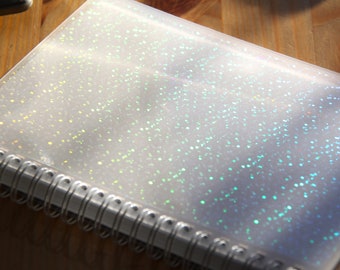 Reusable sticker album, blank, glitter holographic cover, customizable, 5 x 7 inches, approx. 50 pages, silicone sticker book.