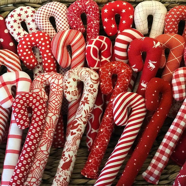 Stuffed Fabric Candy Canes * Set of 8