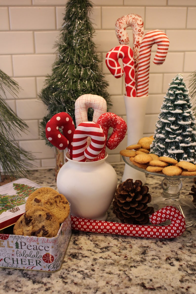 Stuffed Fabric Candy Cane Polka Dots Large Etsy