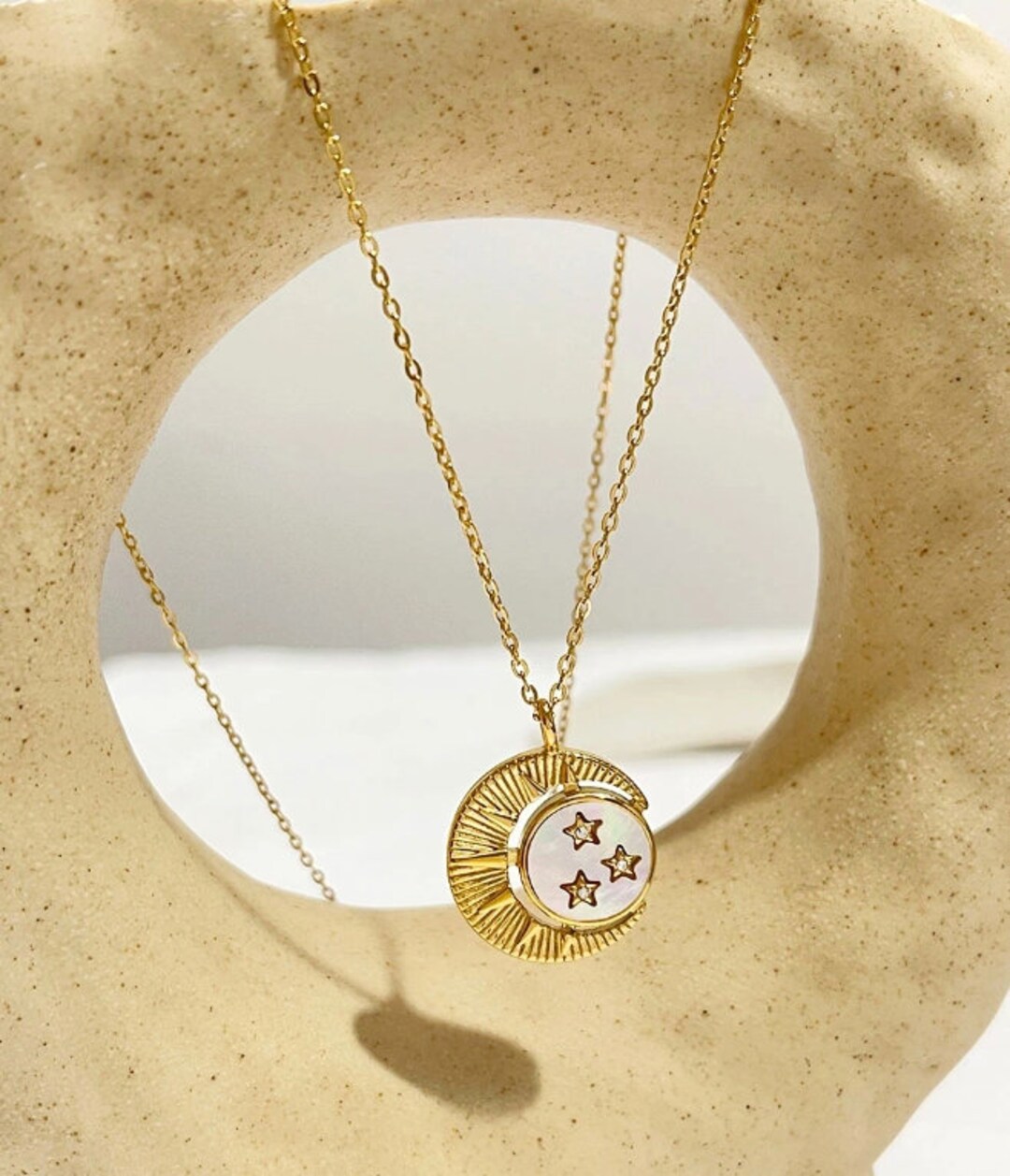 Amfyn Women's Stainless Steel Moon Pendent Delicate Chain (Gold Plated)