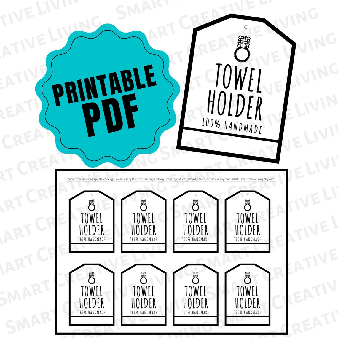 PRINTABLE Towel Holder Tags Price Labels for Crocheted or Knit Handmade