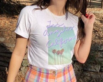 Los Angeles California Palm Trees T-Shirt | Retro Surf Skate 70s 80s 90s Sunset Ombre Colorful Sunfaded Womens Men Soft Streetwear Malibu LA