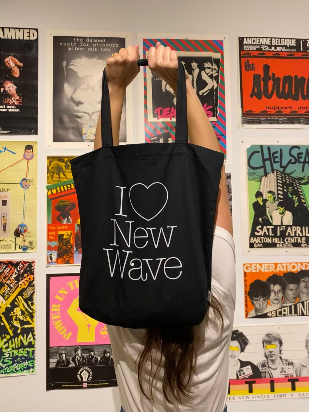 I Love New Wave Tote | Eco Organic Cotton Twill Canvas Heart Black