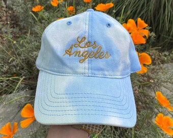 Los Angeles Clouds Embroidered Hat - Light Blue Tie Dye with Gold Thread