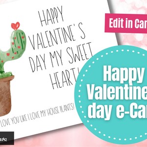 Presente exclusivo de dia dos namorados para ele personalizado | Cartão eletrônico dos namorados | Presente para amantes de plantas domésticas | Cartão digital aquarela | Canva