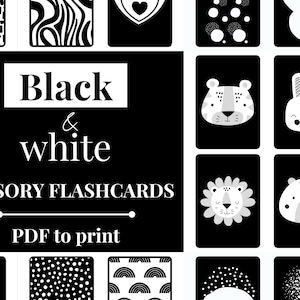 Flashcards noir et blanc, Cartes sensorielles en noir et blanc, PDF imprimable, Cartes sensorielles de contraste pour les nouveau-nés 0-6 mois