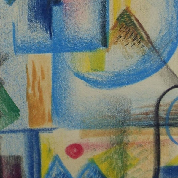 Original Coloured Pencil on Paper,'Abstract in Blue',Artist Unknown, Circa 1980's