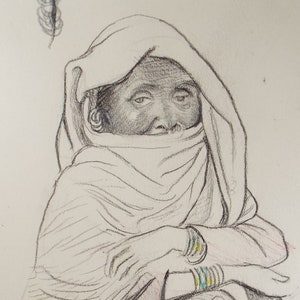 Original pencil sketch, &#39;Study of an Indian Woman - seated&#39;, Susan Beatrice Pearce (1878-1980), Circa 1920