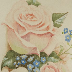 Original Watercolour, &#39;Pink Roses and forget me not&#39;, 1930&#39;s, Artist Unknown