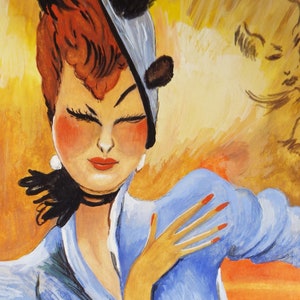 Original Watercolour and Gouache, &#39;Womain in a Blue Hat&#39;, c1960&#39;s, French School