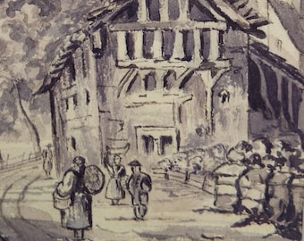 Original Watercolour, 'Continental Street Scene, Circa 1890, Artist Unknown