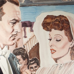 Original Pencil Drawing & Watercolour, &#39;Classic Hollywood Cinema&#39;, Albert Leonard, Mid 20th Century
