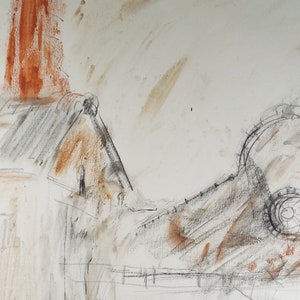 Original Pencil & Crayon Drawing, &#39;The Mine Workings&#39;, Circa 1980&#39;s, Thora Clyne (Scottish 1937-2021)
