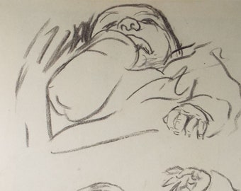 Original Conte Drawing, 'Baby Study', Leslie Duxbury ARCA (1921-2001), Circa 1970's