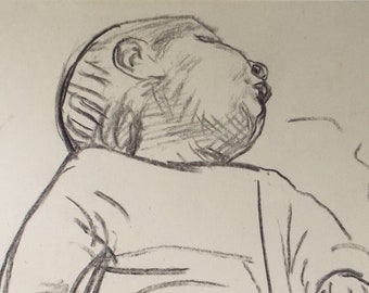 Original Conte Drawing, 'Sleeping Baby', Leslie Duxbury ARCA (1921-2001), Circa 1970's