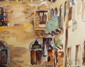 Original Watercolour, 'Venetian Palazzo', Circa 1950's, indistinctly signed