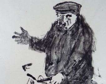 Original Ink & wash, 'Man on a Bicycle', Leslie Duxbury ARCA (1921-2001), Circa 1950's