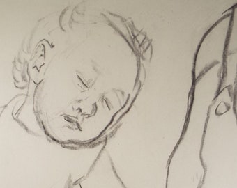 Original Conte Drawing, 'Sleeping Child', Leslie Duxbury ARCA (1921-2001), Circa 1970's
