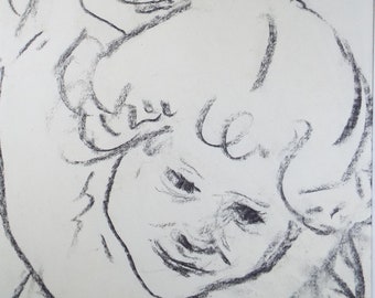 Original Conte Drawing, 'Children Playing', Leslie Duxbury ARCA (1921-2001), Circa 1970's