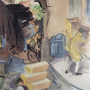 Original Pastel, &#39;Figures unloading goods&#39;, c1950&#39;s, Ivy T. Attwell (20th Century, British)