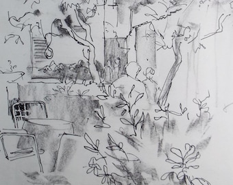 Original Pen & Ink, Garden with Figures&#39;, 1980&#39;s, Michael Stone b1922