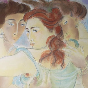 Original Pastel Drawing &#39;Three Beauties&#39;, Circa 1990&#39;s, Artist unknown