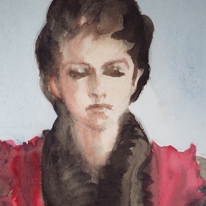 Original Watercolour and Gouache, &#39;Portrait of Woman with Closed Eyes&#39;, c1940&#39;s, Artist Unknown