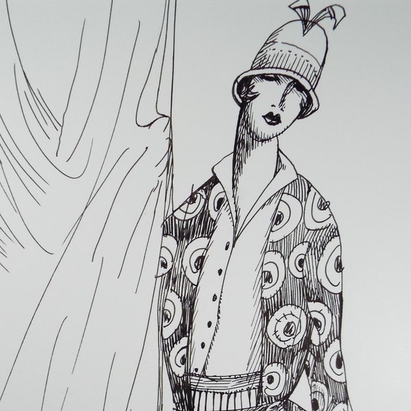 Original Pen and ink, 'Elegant Woman', circa 1970's, Herbert Scheurich (German)