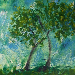 Original Watercolour & Gouache, &#39;Tree with Collage&#39;, 1990s, Reginald Flint  (20th Century)