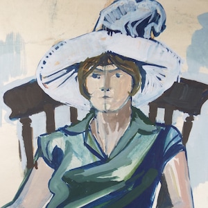 1970s Woman Portrait: Original Watercolour Gouache Painting