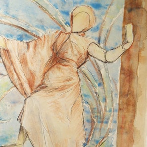 Original Watercolour, 'Study of a figurine' , c1950's Robert Case 20th Century British image 1