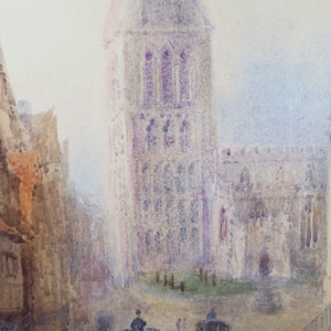 Original Watercolour, late 19th Century , &#39;Continental Street scene with Church&#39; Artist Unknown