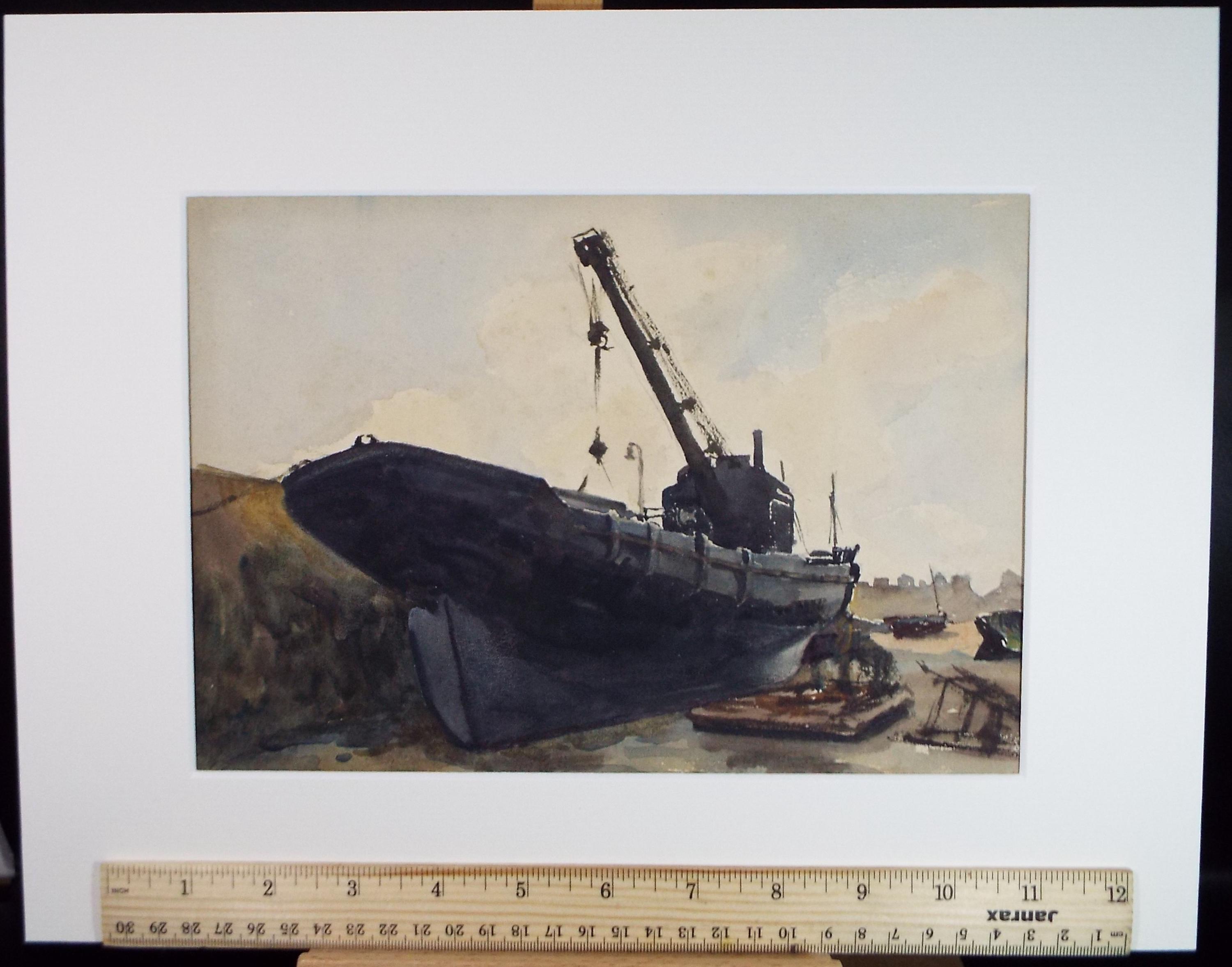 オリジナル水彩画、「貨物船」、20世紀フランスの学校、1928年 - Etsy 日本