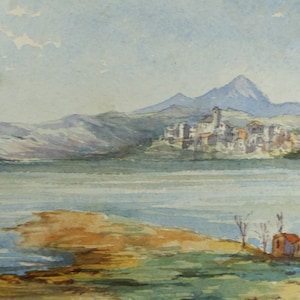 Original Watercolour , &#39;Waterside Town - Spain&#39;, Late 19th Century,   Unknown artist