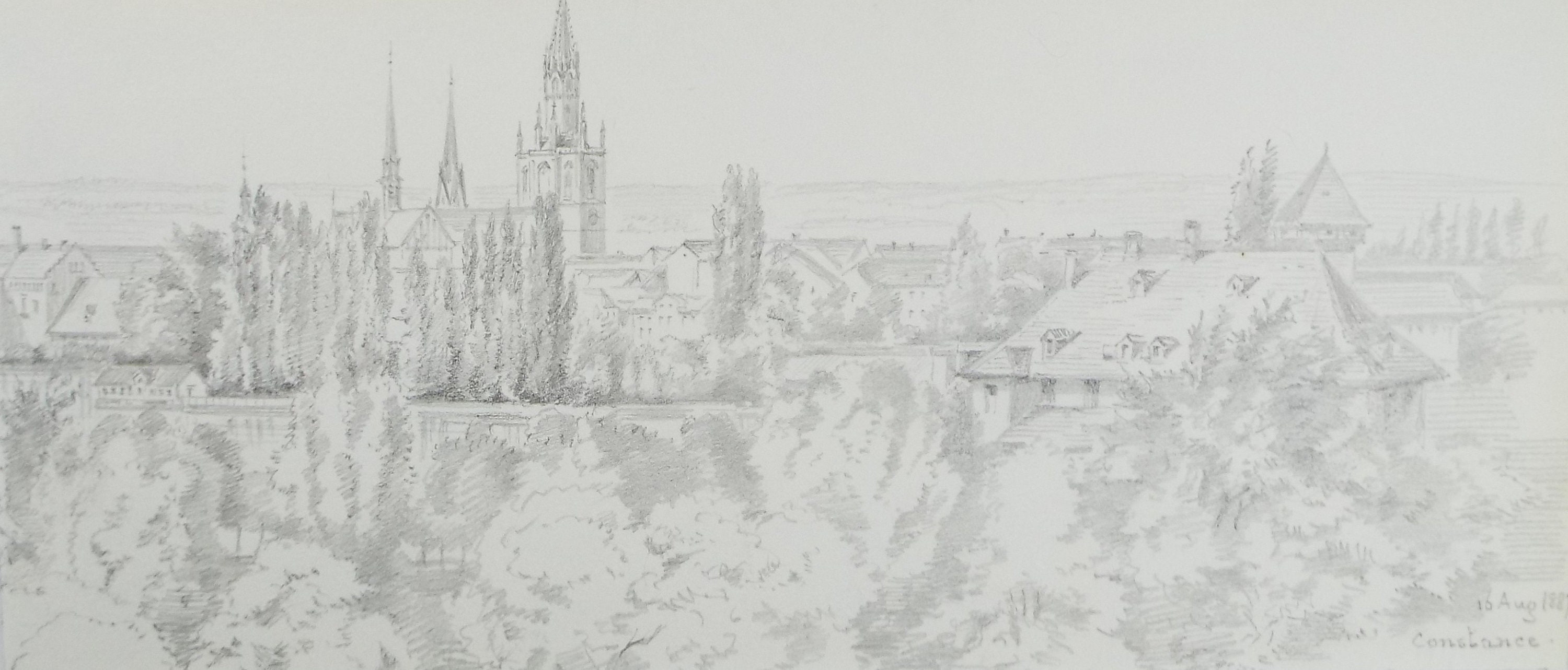 オリジナルの鉛筆画、「コンスタンツ（コンスタンツ）」、1887 年