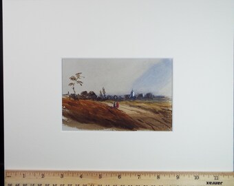 オリジナル水彩画、「遠くの町の人物」、作者不明、19世紀後半 - Etsy 日本