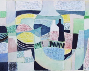 オリジナル水彩画、「抽象的な形」、20世紀半ば、作者不明 - Etsy 日本